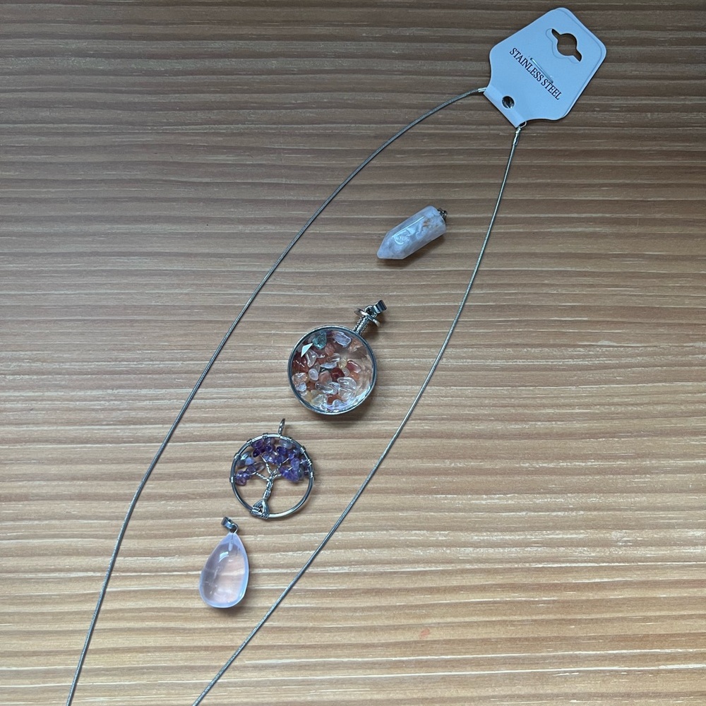 Necklace with Pink and Purple Crystal Pendants